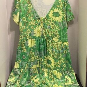 Floral Green and Yellow Dress size XL